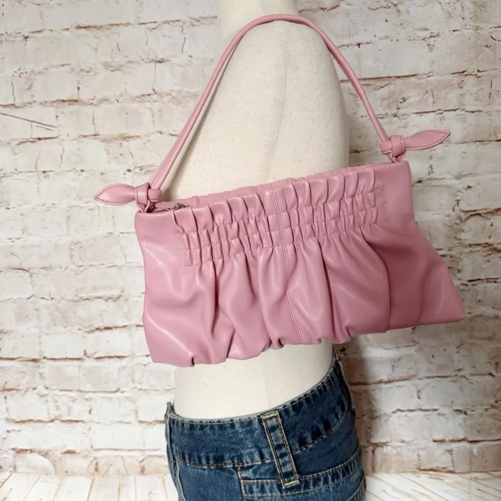 Victorias Secret faux leather smocked clutch handle bag